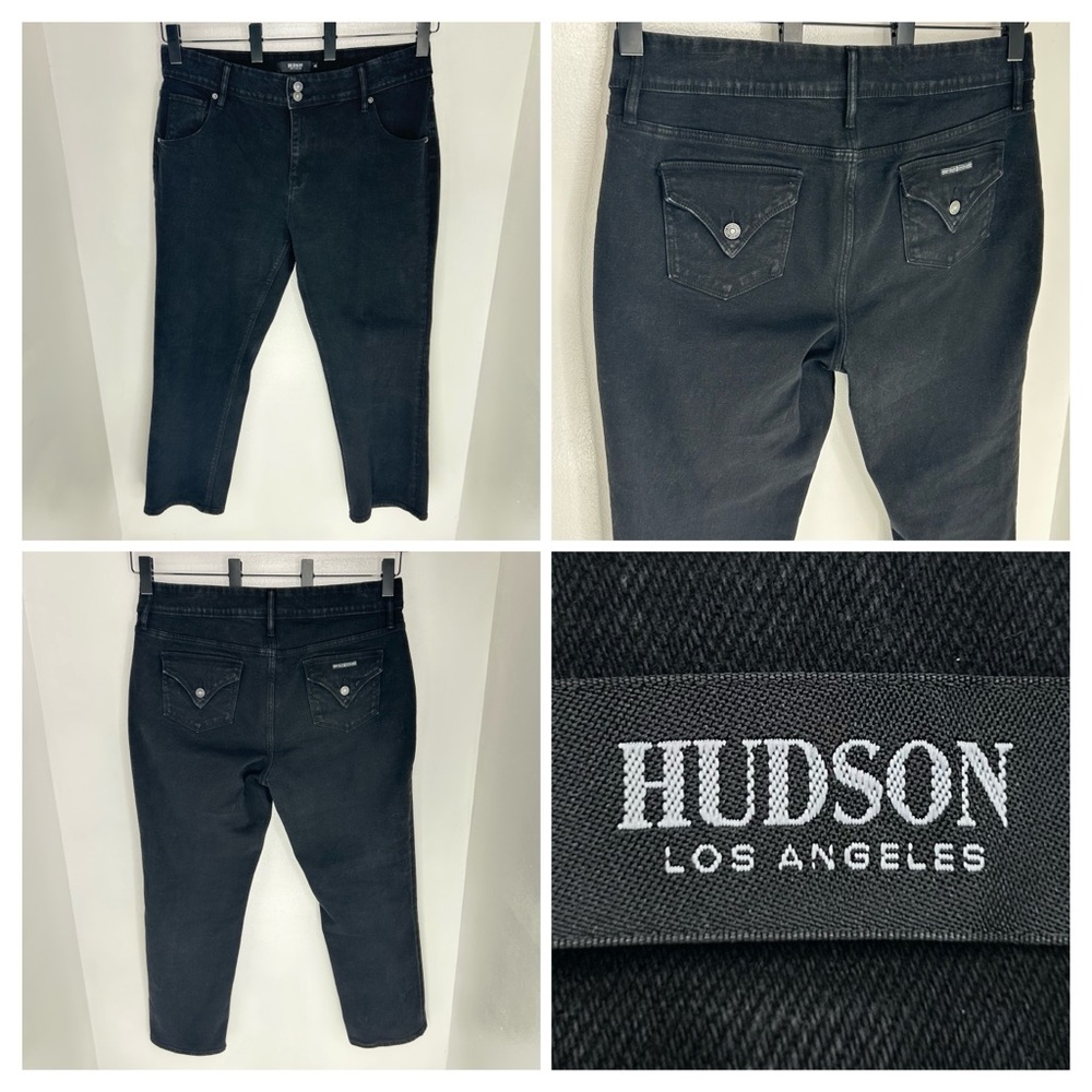 Hudson Straight Black Jeans Size‎ 16 Double Button Flap Pocket Denim 37x28.5
